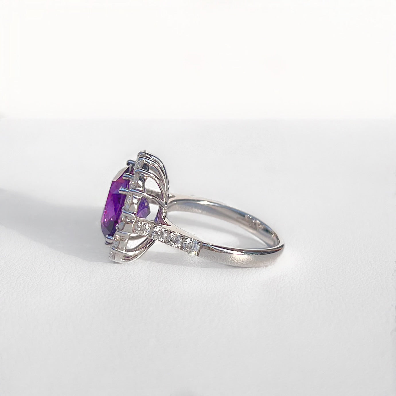 'Elizabeth' Ring - Spectacular 18ct White Gold Amethyst and Diamond Statement Dress Ring – Size N 1/2