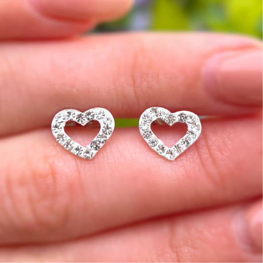 Sterling Silver Heart Outline Cubic Zirconia Stud Earrings