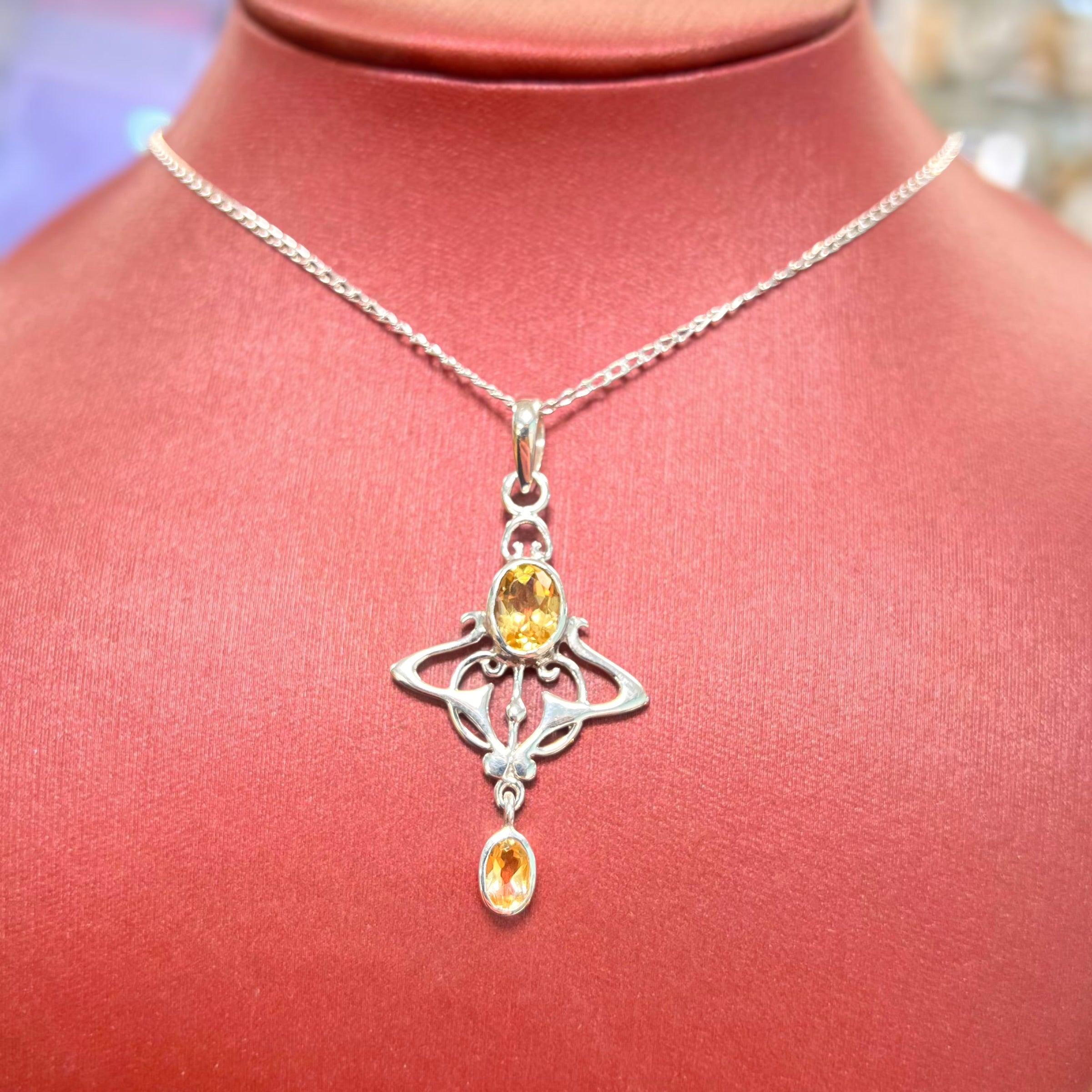 Citrine Sterling Silver Art Nouveau Inspired Necklace