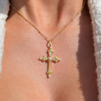 Freshwater Pearl & Cubic Zirconia 9ct Gold Plated Cross Necklace