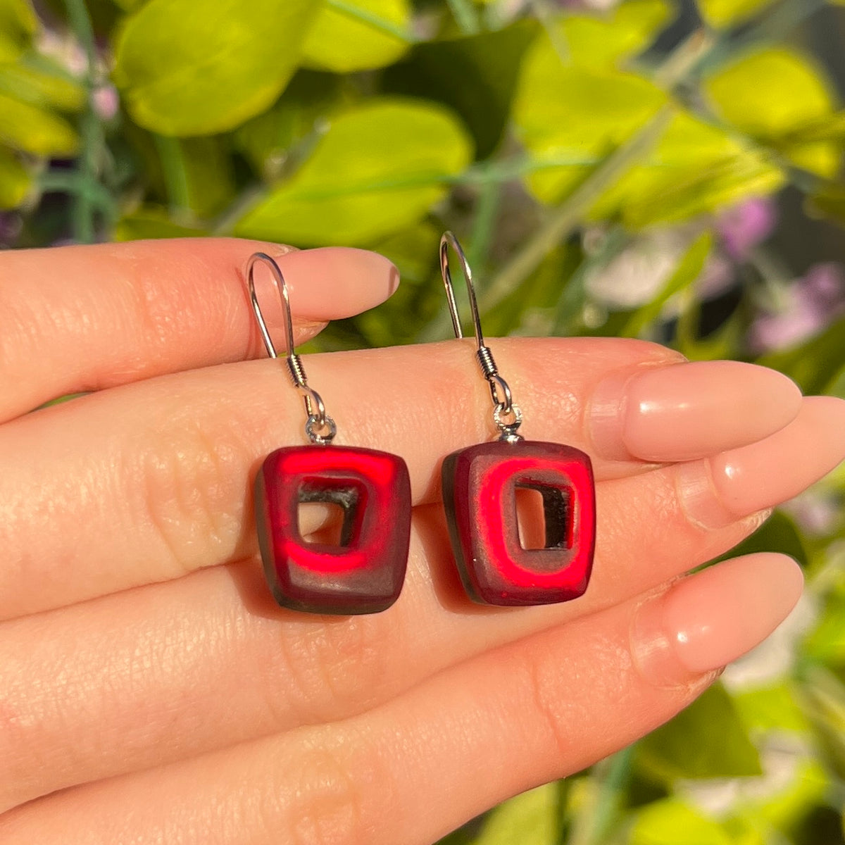 Red Hollow Squares Drop Earrings | Watch This Space