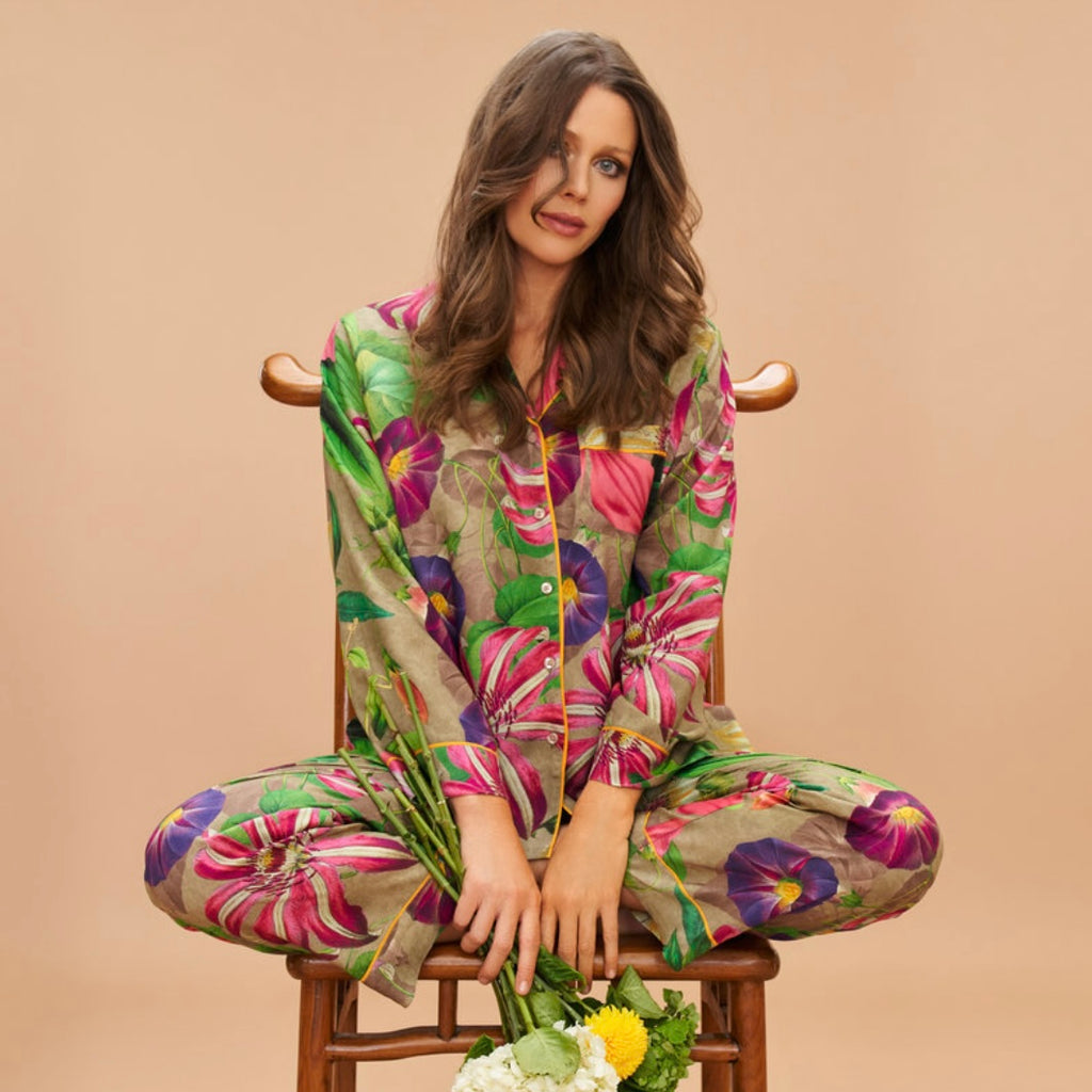 Super Soft Oversized Green Floral Botanicals Long Pyjamas | Powder Accessories