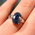 Blue Sapphire Sterling Silver Claw Set Oval Cut l Ring | Size P