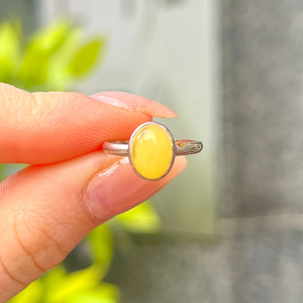 Yellow Butterscotch Amber Sterling Silver Ring | Size I