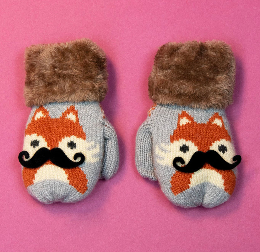 Kids Cosy Fox Mittens - Slate