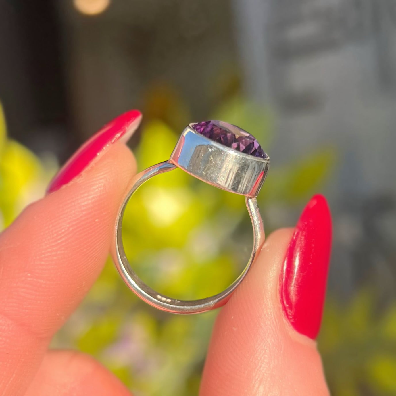 Plain Pear Shaped Faceted Amethyst Sterling Silver Ring | Size L ½