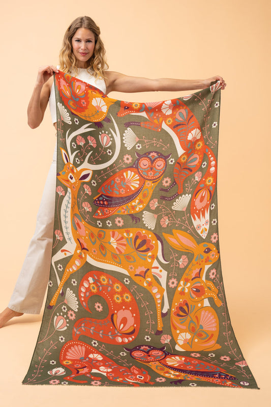 Powder Accessories Printed Folk Art Forest Scarf