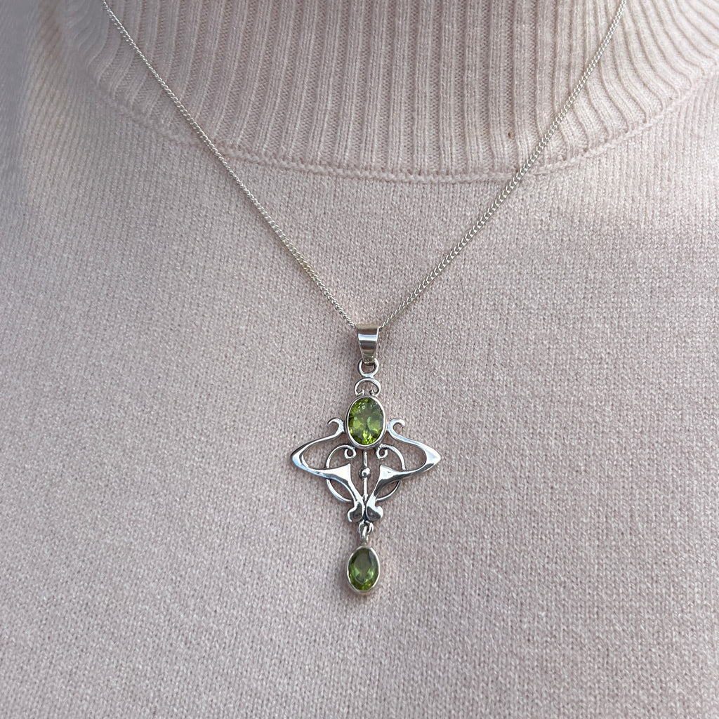 Peridot Sterling Silver Art Nouveau Inspired Necklace
