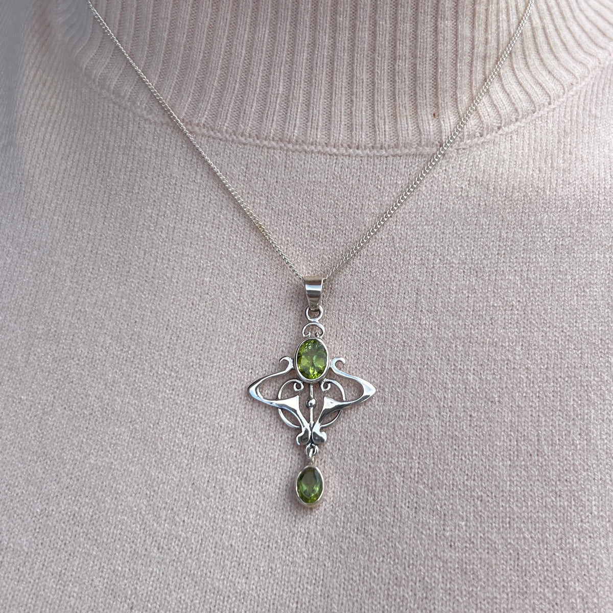 Peridot Sterling Silver Art Nouveau Inspired Necklace