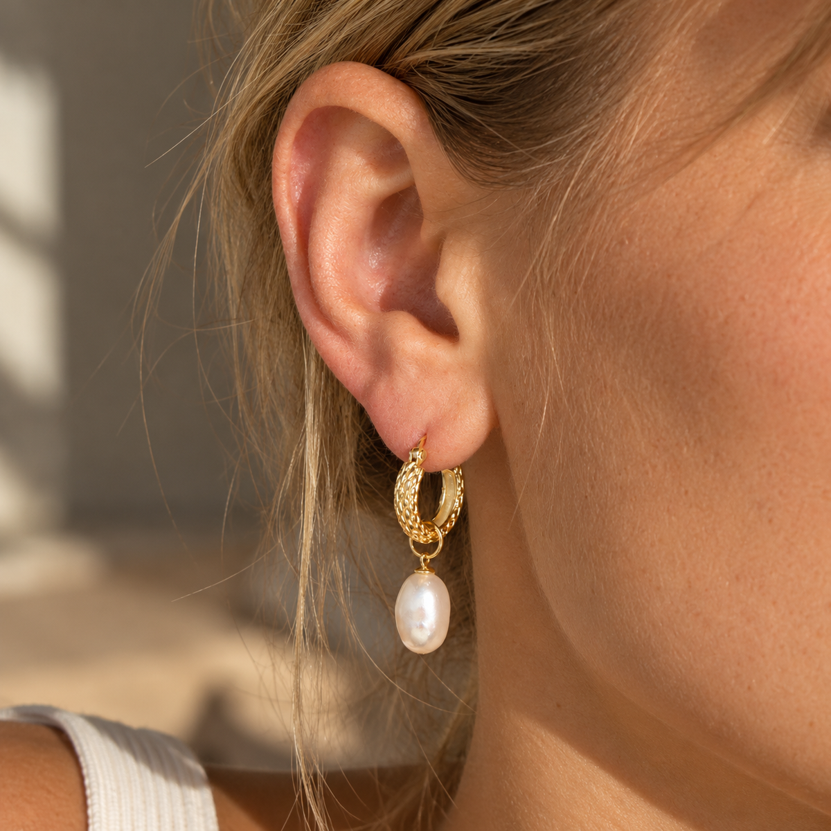 Pearl 9ct Gold Plated Hoop Drop Earrings