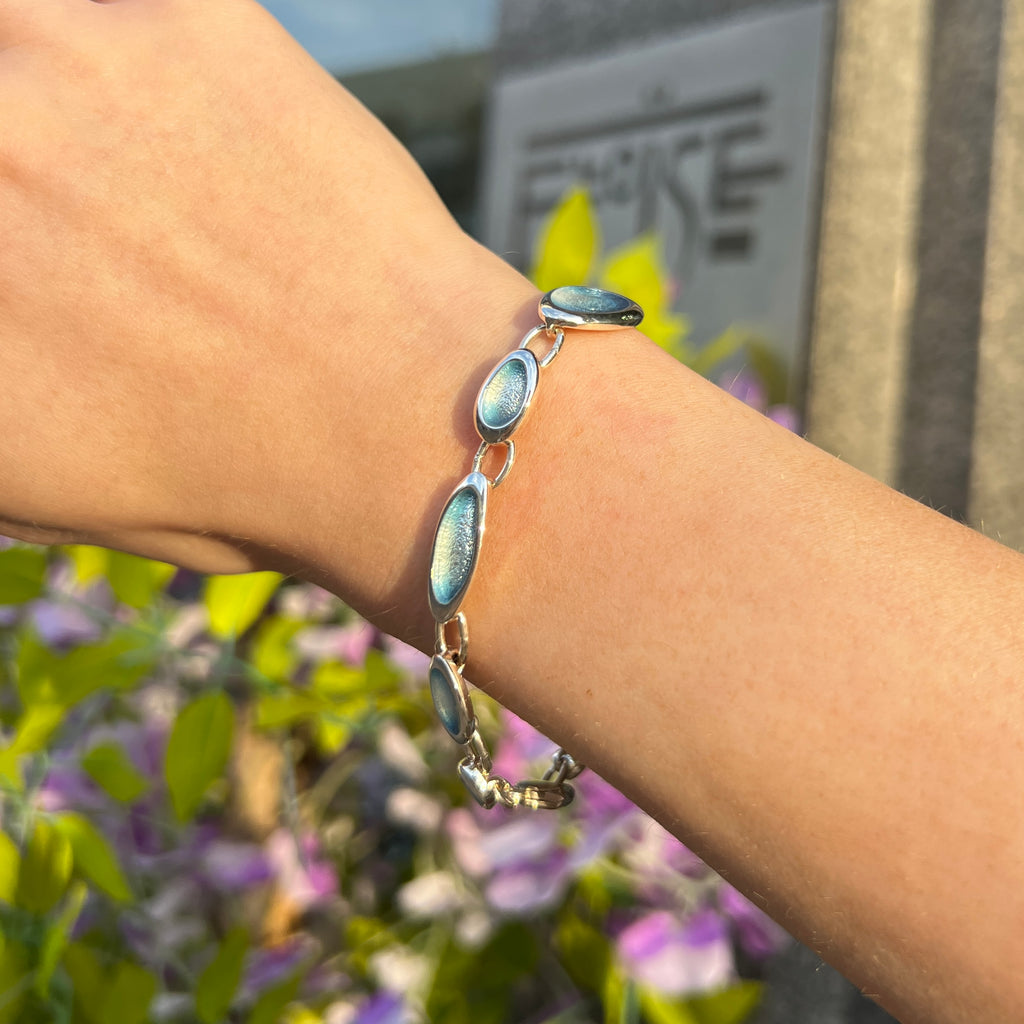 Blue Enamel 'Shoreline Pebble' Sterling Silver Bracelet | Sheila Fleet