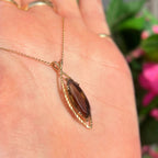 Vintage Smoky Topaz 9ct Yellow Gold Navette Shaped Necklace