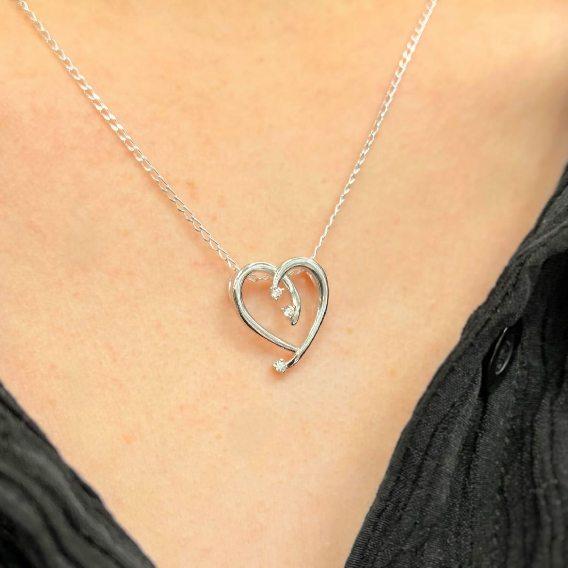 Cubic Zirconia Sterling Silver Swirling Heart Necklace