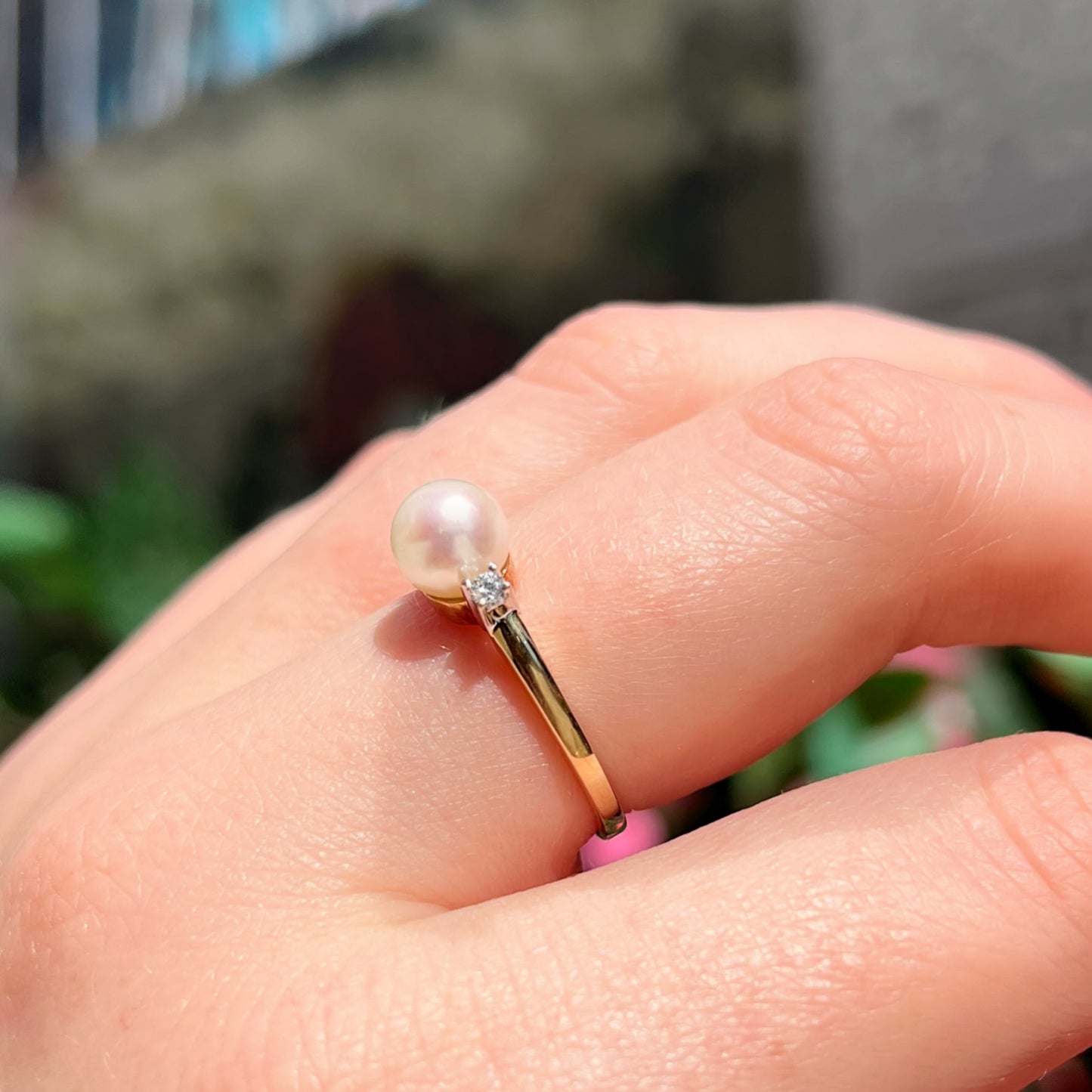 Classic Vintage 9ct Yellow Gold Pearl and Diamond Trilogy Ring - Size O ½
