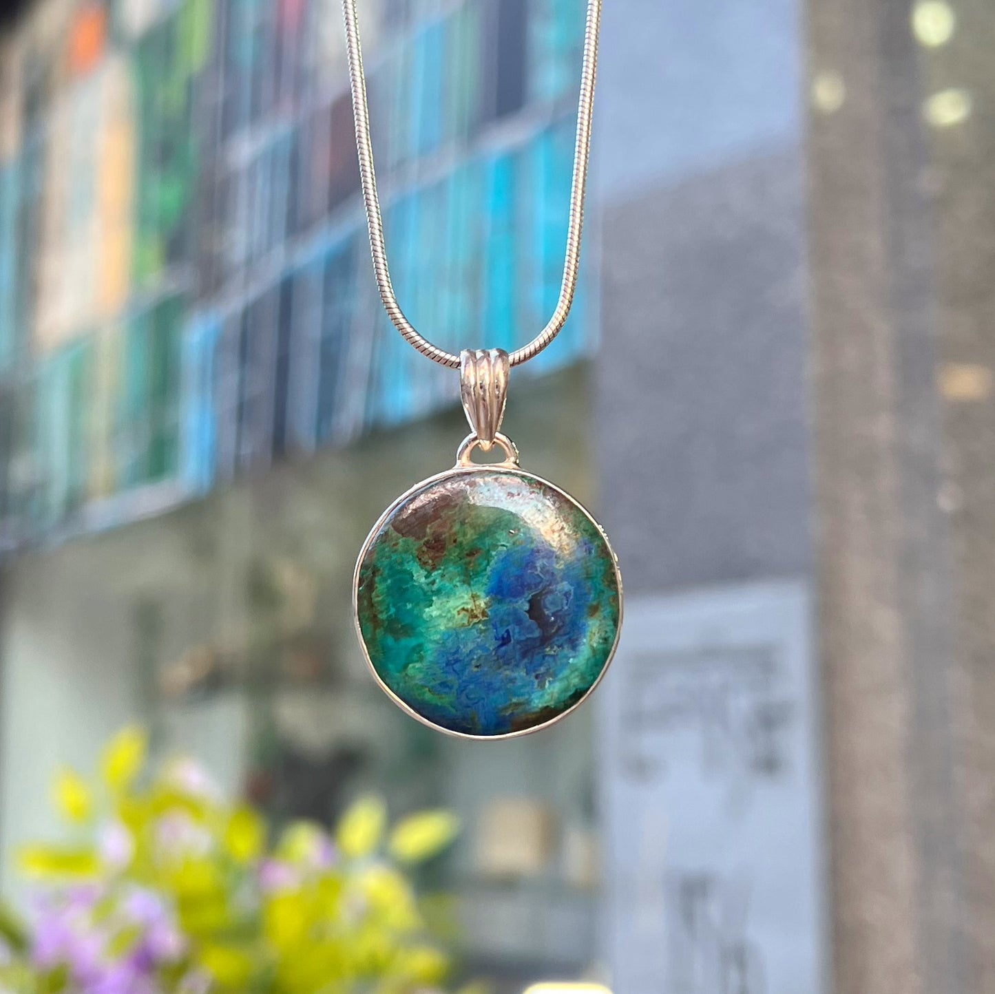 Sterling Silver Azurite Planet Earth Necklace