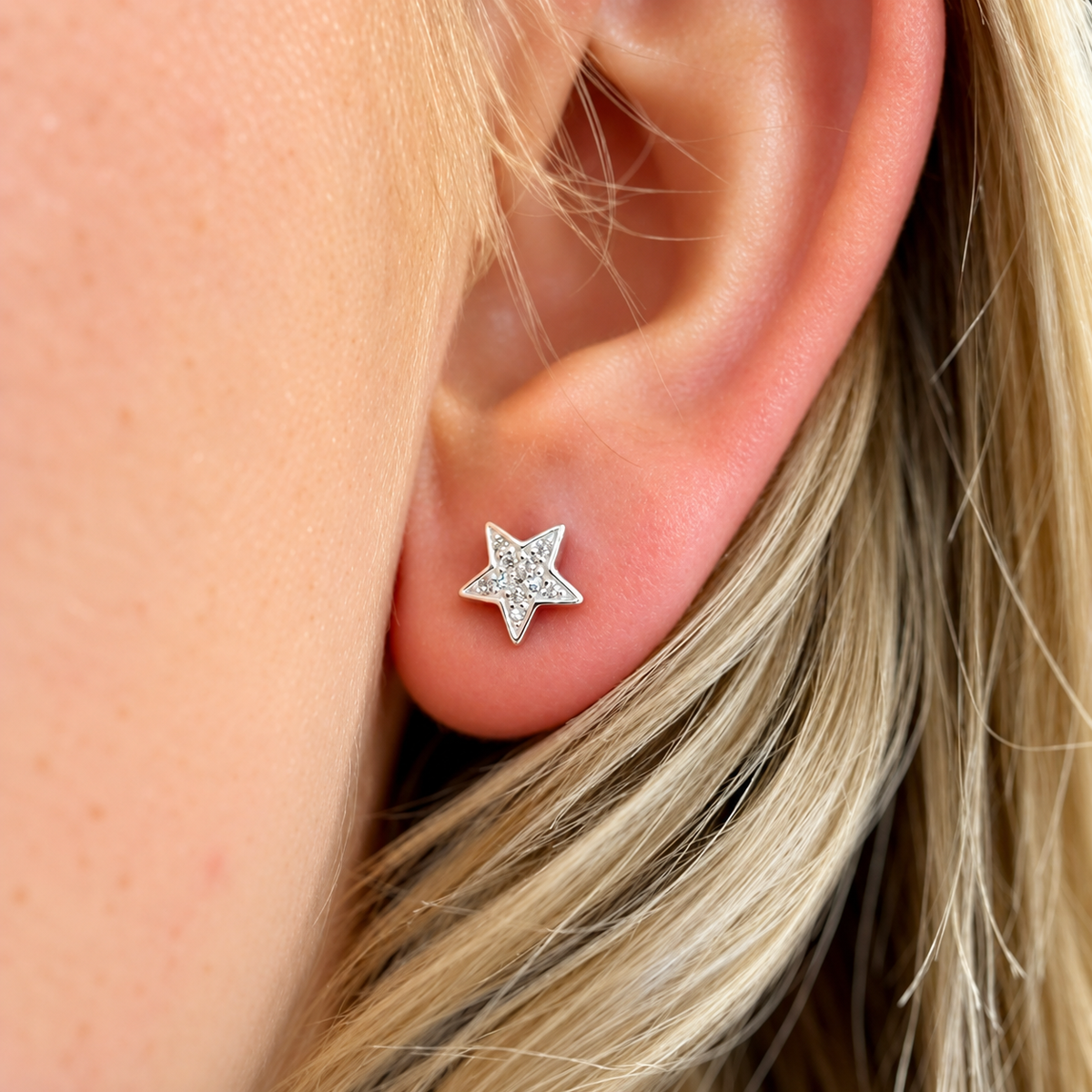 Cubic Zirconia Sterling Silver Star Stud Earrings
