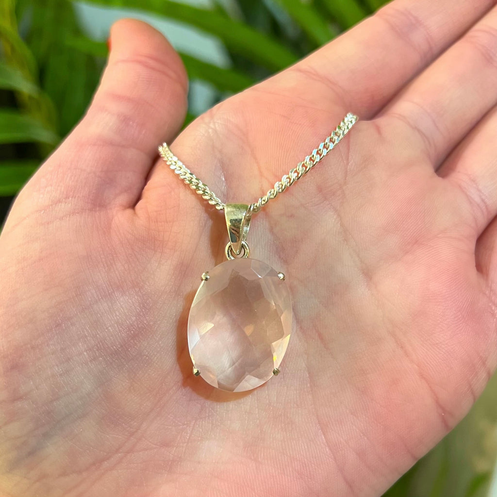 Rose Quartz Sterling Silver Pendant & Chain