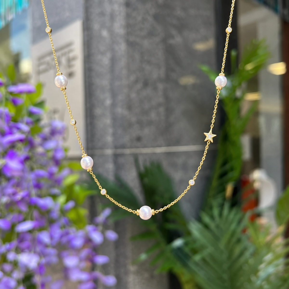 14ct Gold Plated Shell Pearl and Star Station Necklace | Ania Haie