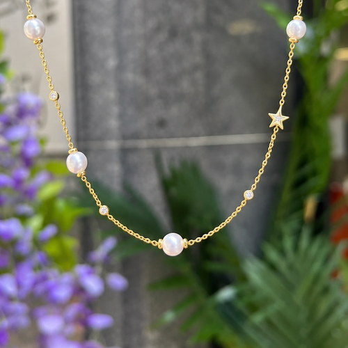 14ct Gold Plated Shell Pearl and Star Station Necklace | Ania Haie
