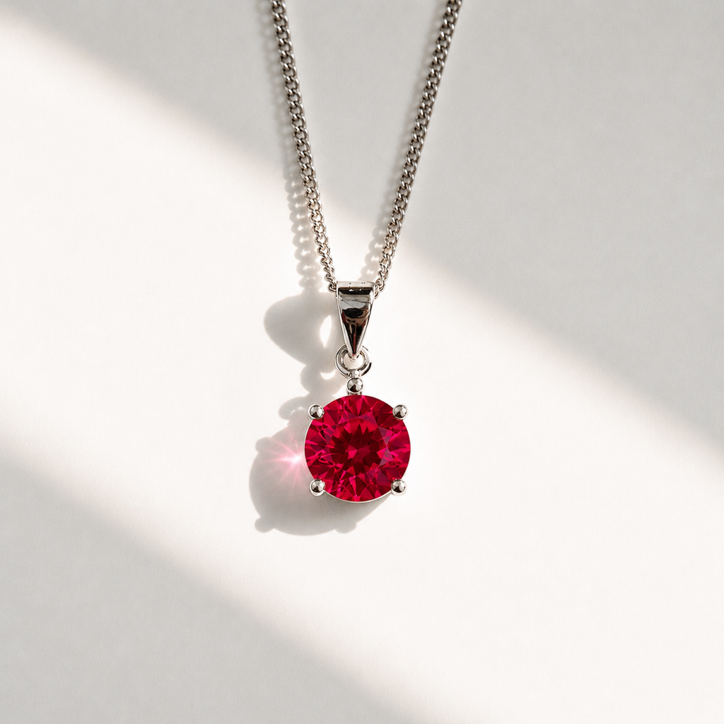 Round-Cut Lab-Grown Ruby Sterling Silver Matching Necklace and Earring Set