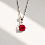 Round-Cut Lab-Grown Ruby Sterling Silver Matching Necklace and Earring Set