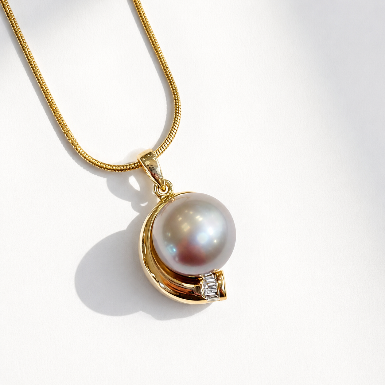 Vintage Silver Pearl and Diamond 14ct Yellow Gold Pendant
