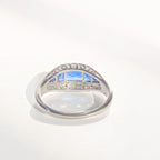 Art Deco Reproduction Madagascar Blue Sapphire and Diamond 9ct White Gold Ring | Size O