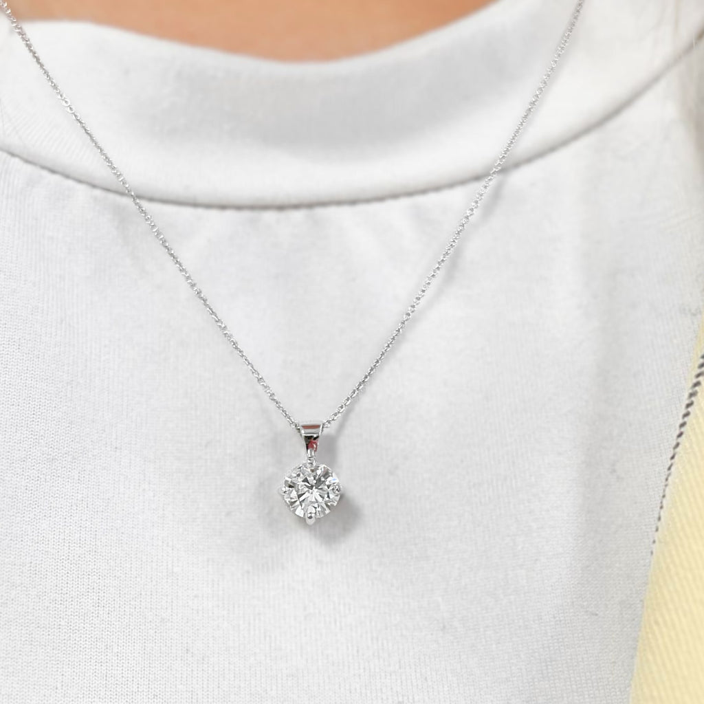 Compass Set Lab-Grown Diamond 9ct White Gold Solitaire Necklace