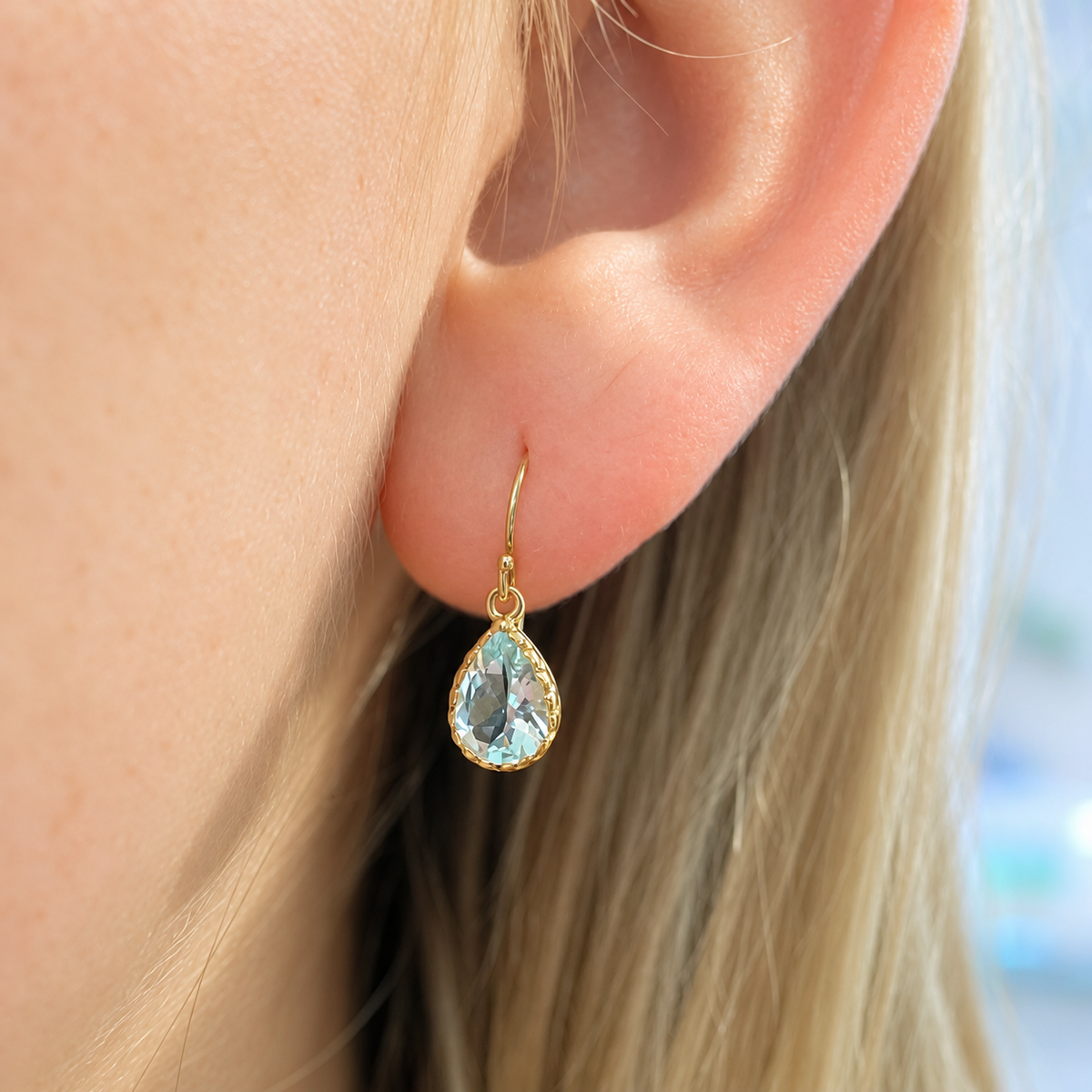 Aquamarine 9ct Yellow Gold Pear Cut Drop Earrings