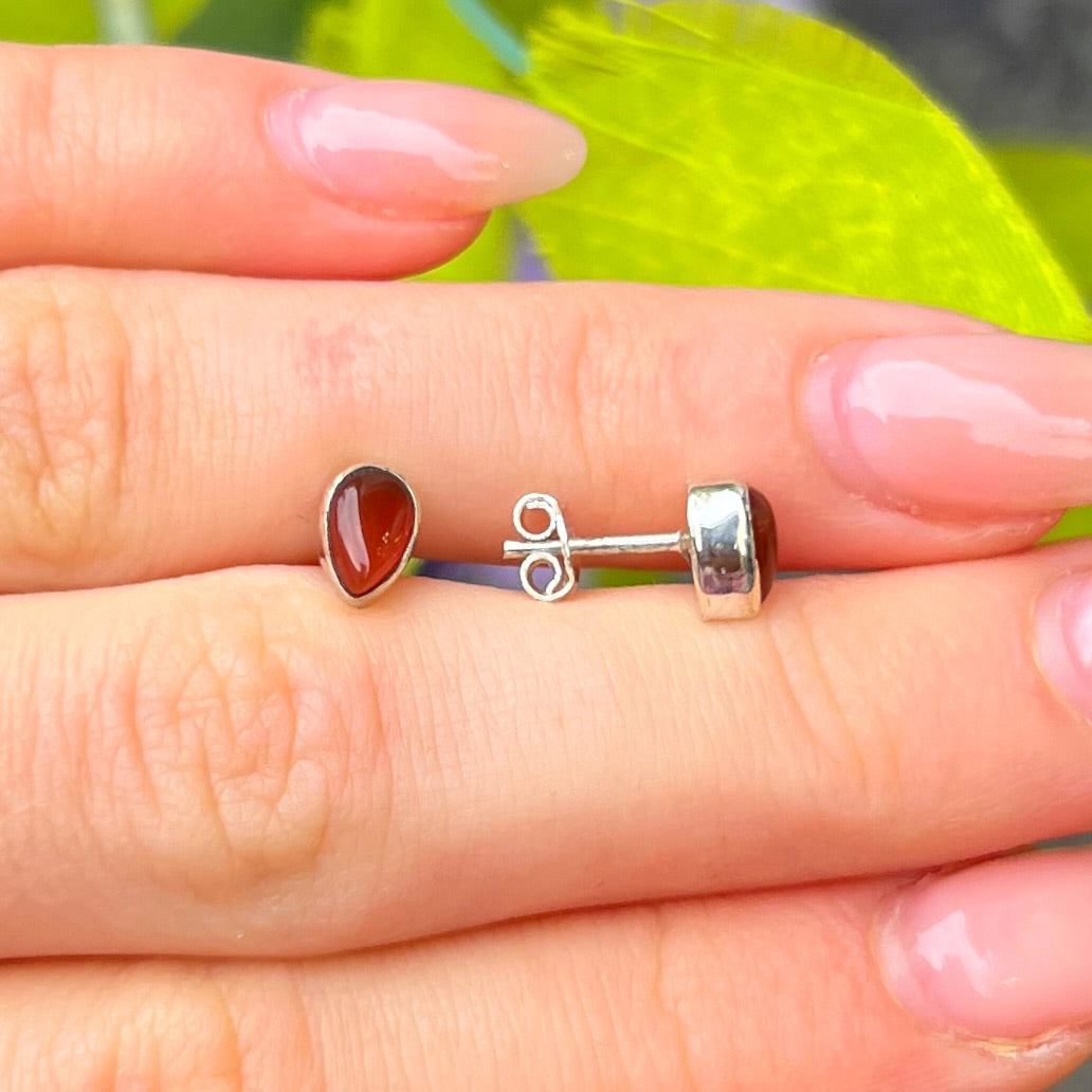 Tiny Sterling Silver Orange Carnelian Pear Stud Earrings