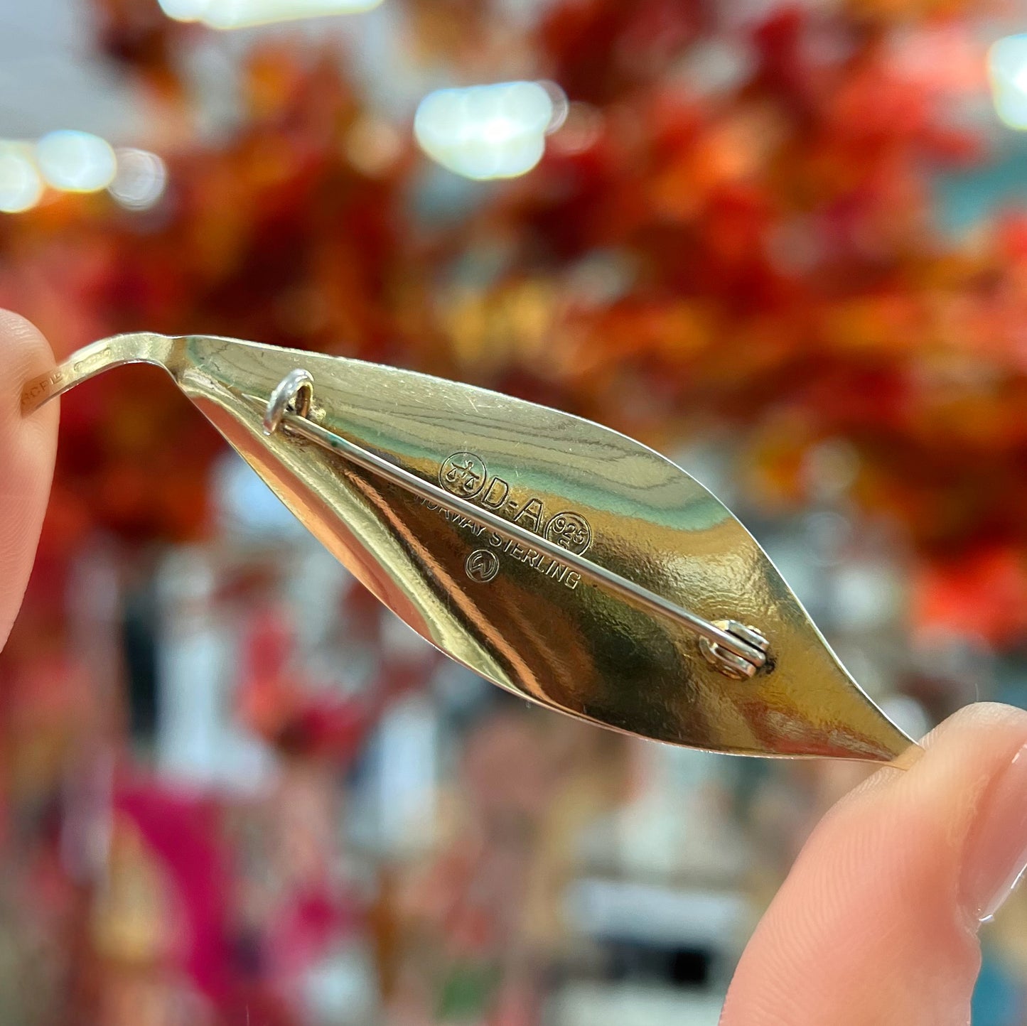 Norwegian Sterling Silver David Andersen Golden Yellow Enamelled Leaf Brooch