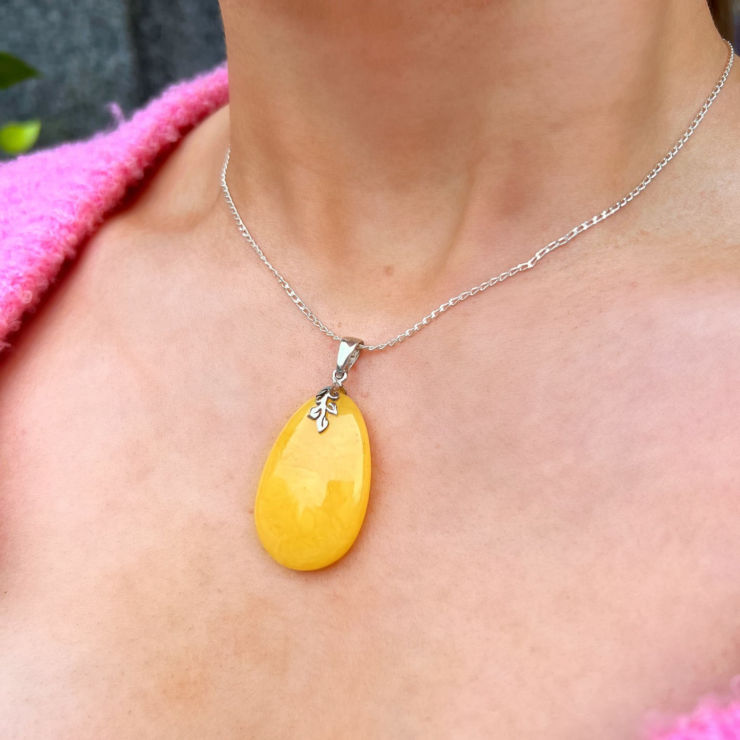 Yellow Butterscotch Amber Sterling Silver Necklace