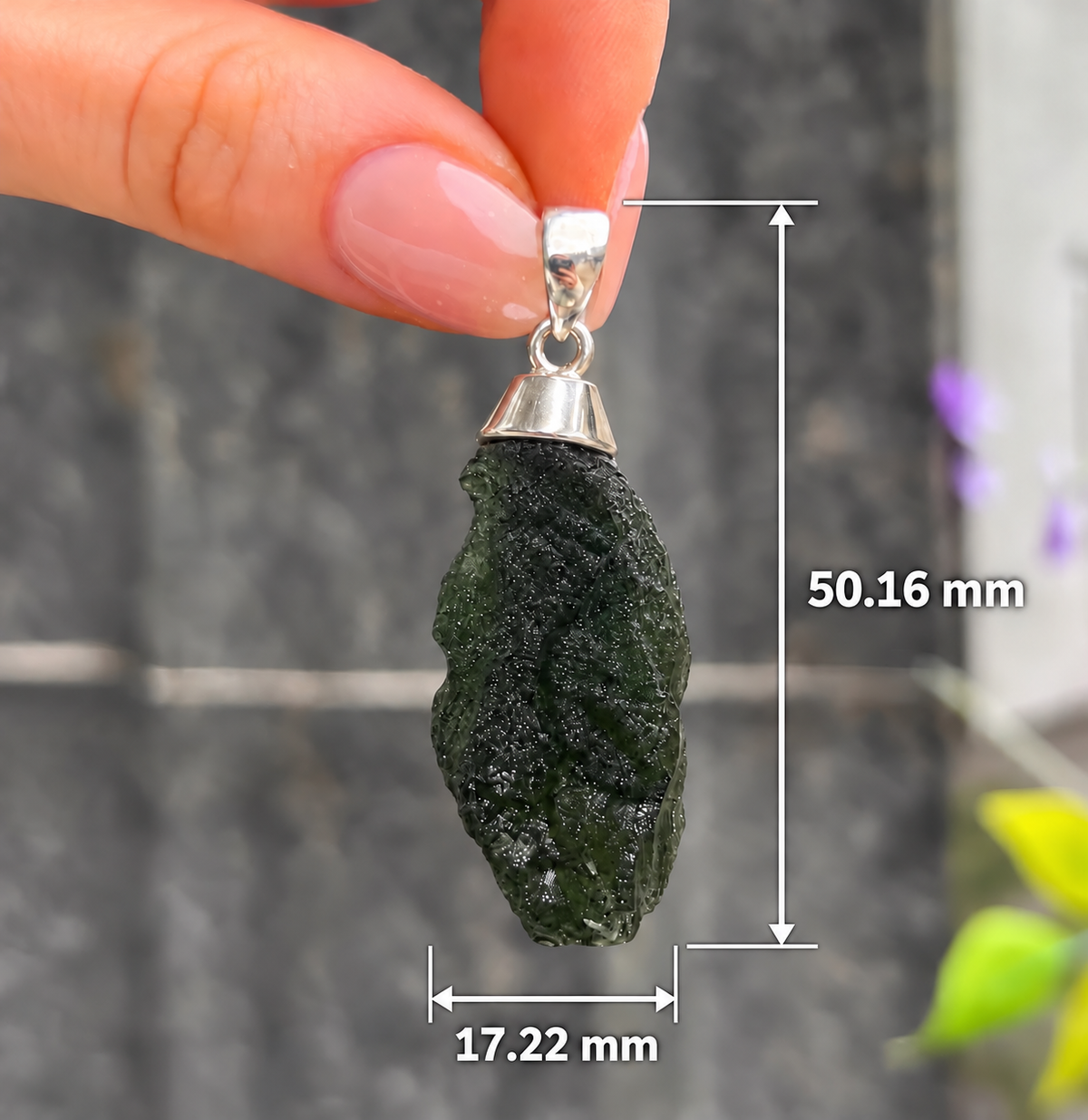 Rough Cut Green Moldavite Sterling Silver Pendant