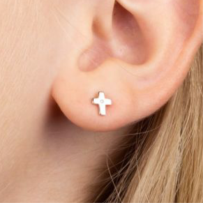 ‘D for Diamond’ Sterling Silver & Diamond Mini Cross Stud Earrings