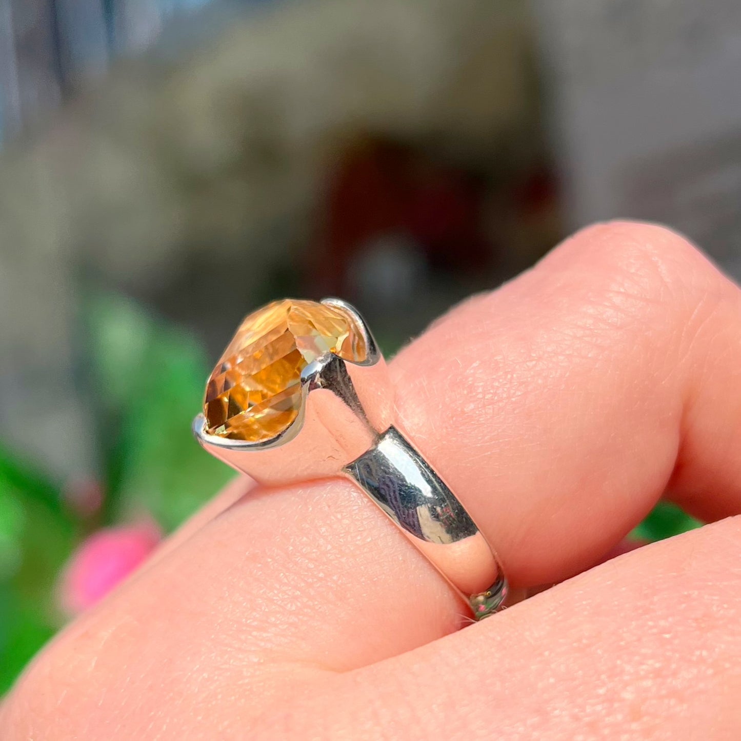 Sterling Silver Abstract Pear Shaped Citrine Cocktail Ring - Size N ½