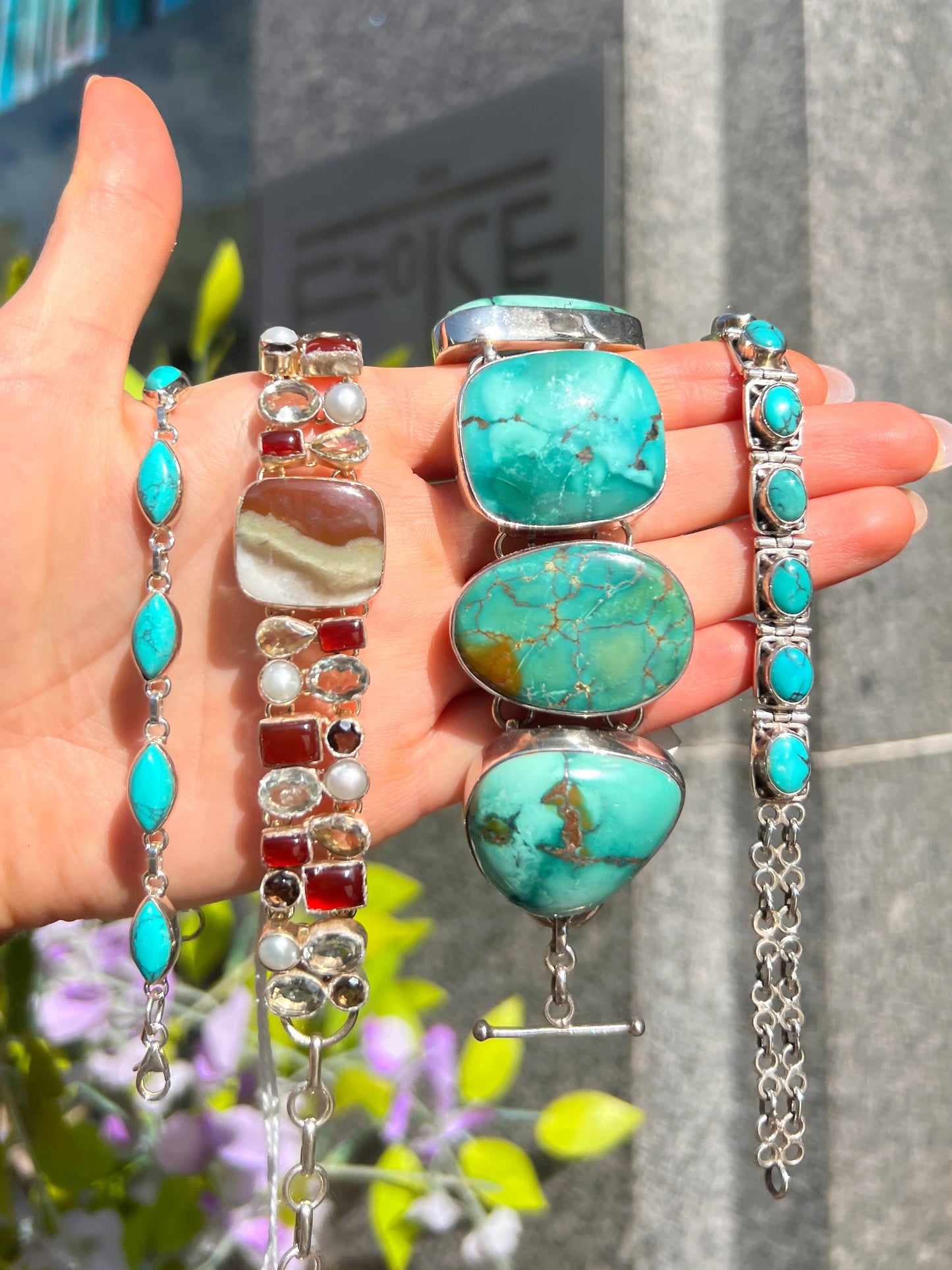 Agate, Pearl, Citrine, Topaz, Smoky Quartz & Carnelian Sterling Silver Bracelet