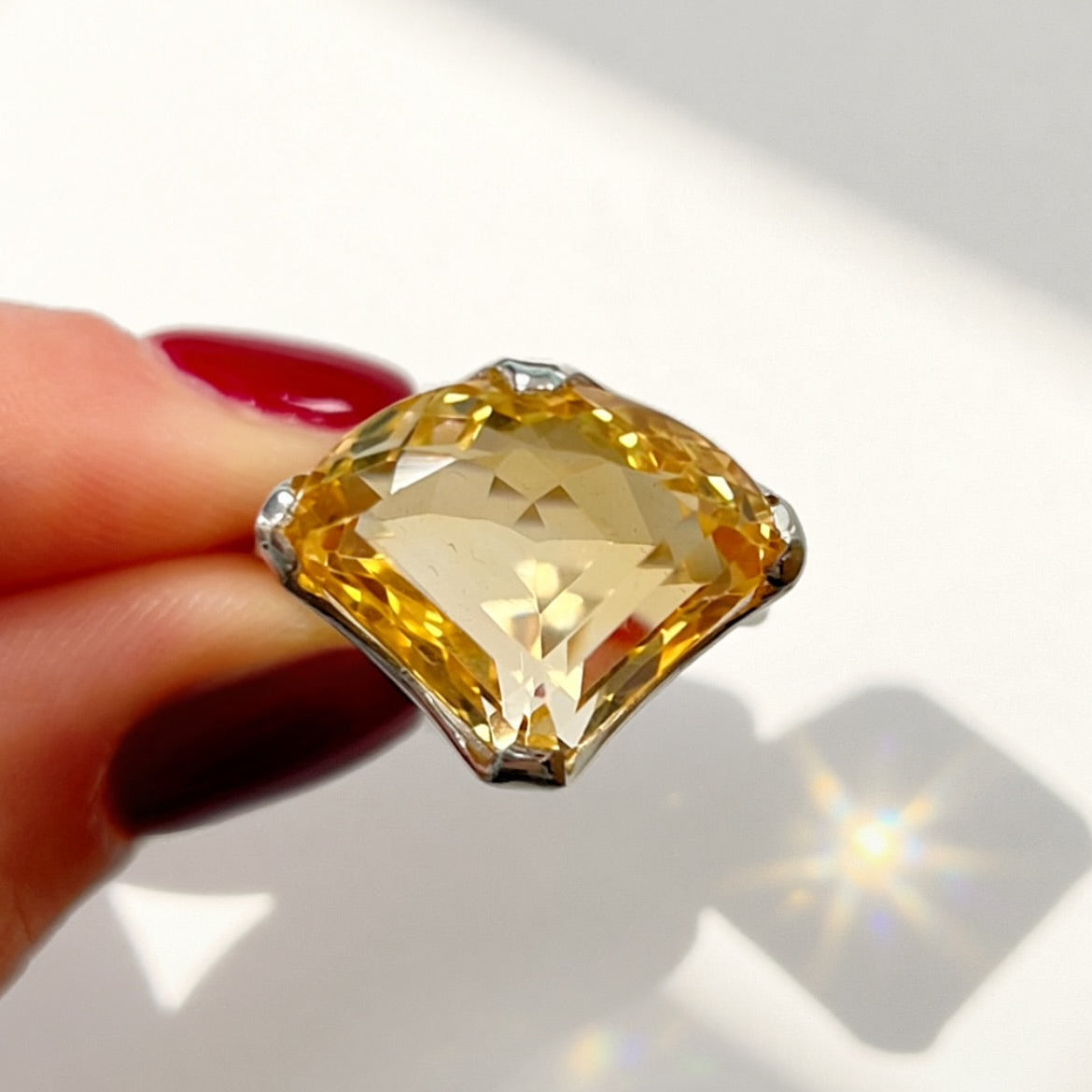 Sterling Silver Abstract Pear Shaped Citrine Cocktail Ring - Size N ½