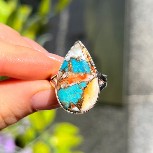 RARE Spiny Oyster Turquoise Sterling Silver Ring - Size Q