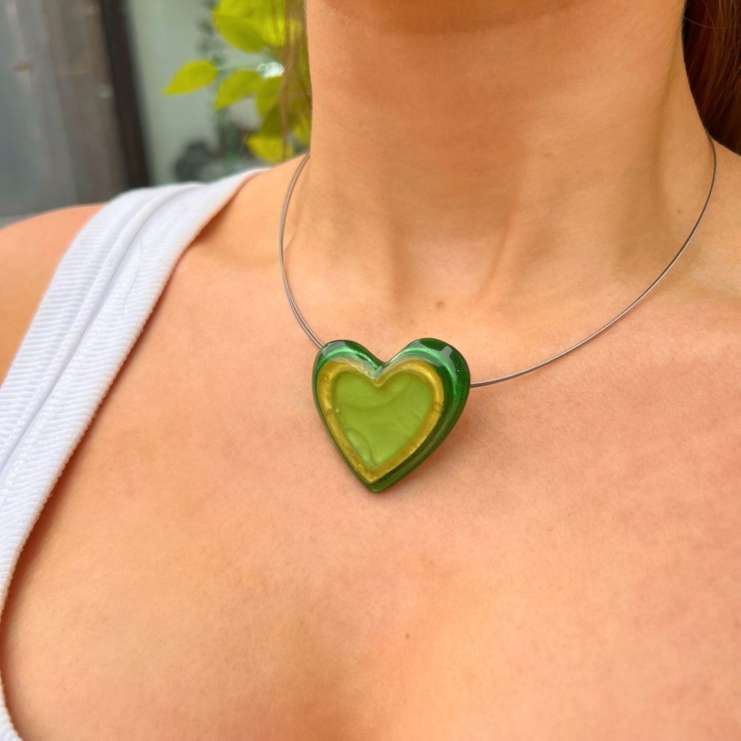 ‘Watch This Space’ Green Love Heart Necklace