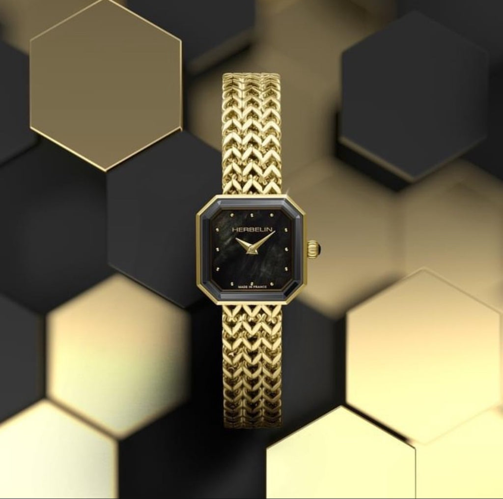 Herbelin Octogône Ladies Steel Gold Watch with Mother of Pearl White Dial