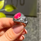 Pear Cut Ruby Sterling Silver Boho Chunky Ring | Size O