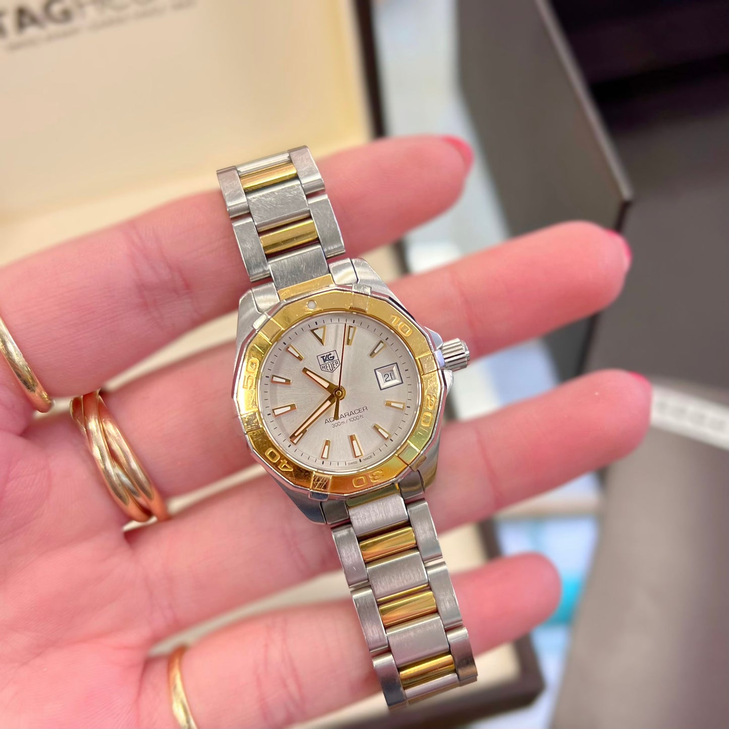 Pre-owned TAG Heuer Stainless Steel and Gold Ladies Aquaracer Watch