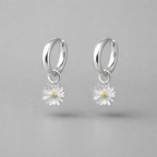 Sterling Silver Two-Tone Daisy Huggie Hoop Earrings