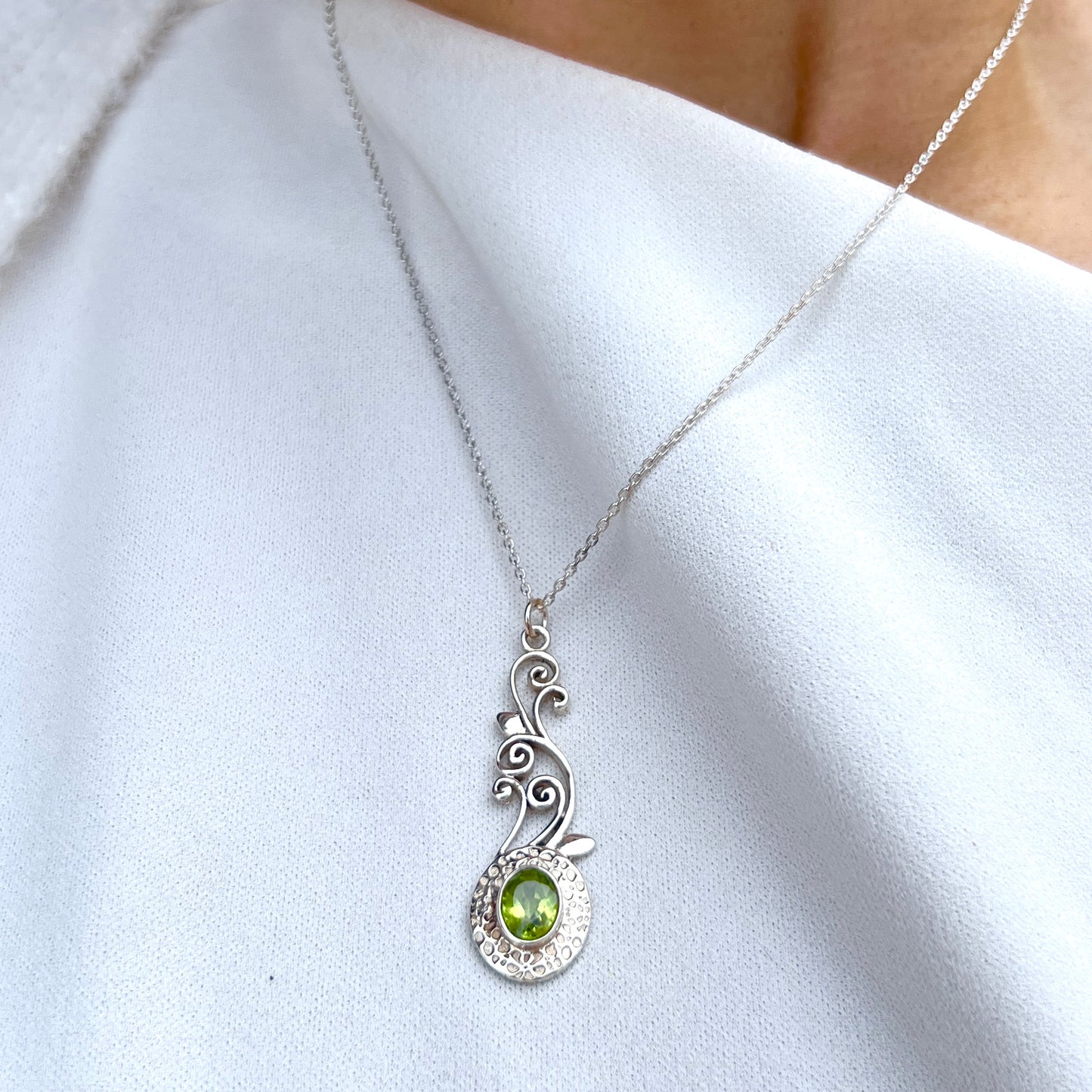 Dainty Sterling Silver Peridot Swirl Necklace