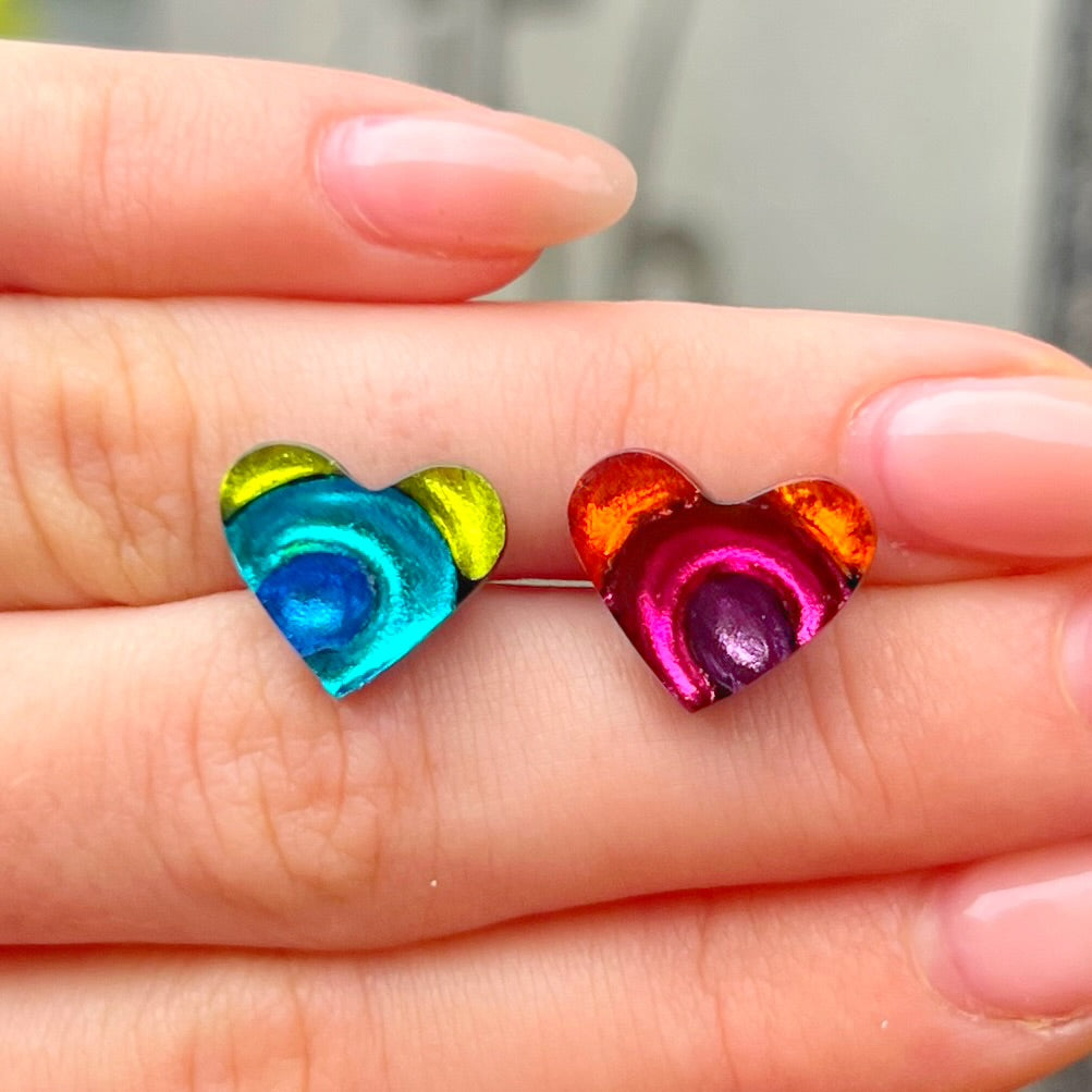 ‘Watch This Space’ Rainbow Love Heart Stud Earrings