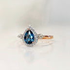 London Blue Topaz and Diamond 9ct Rose Gold Ring | Size M