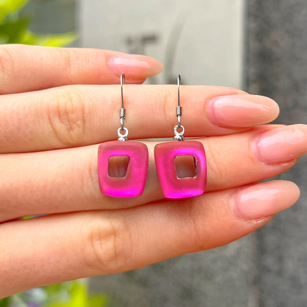 Pink Hollow Squares Drop Earrings | Watch This Space