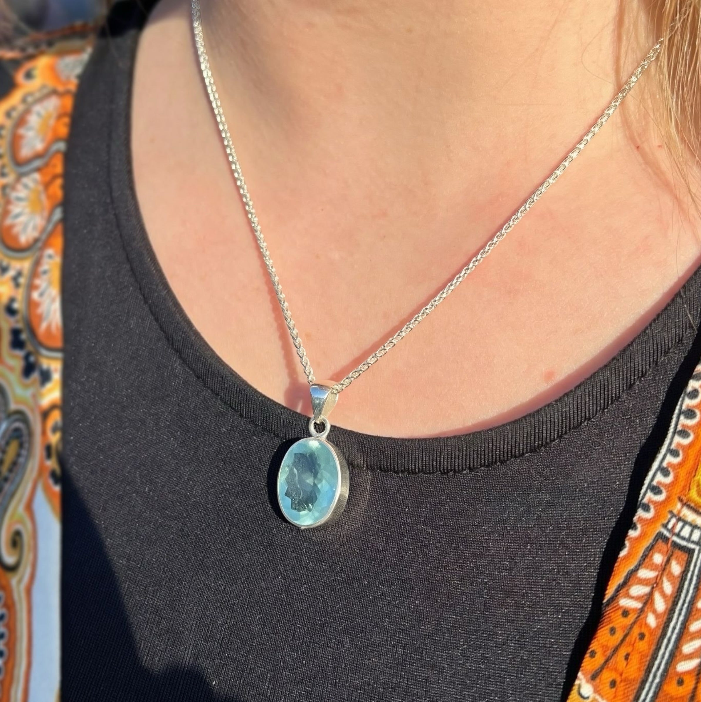 Oval Aquamarine Sterling Silver Pendant