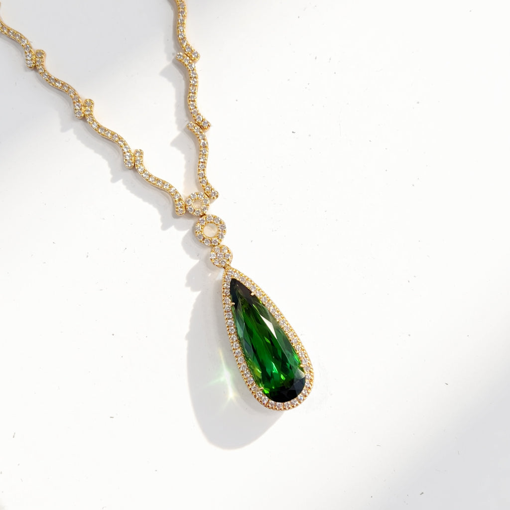 8.78ct Tourmaline and Diamond 18ct Yellow Gold Teardrop Necklace