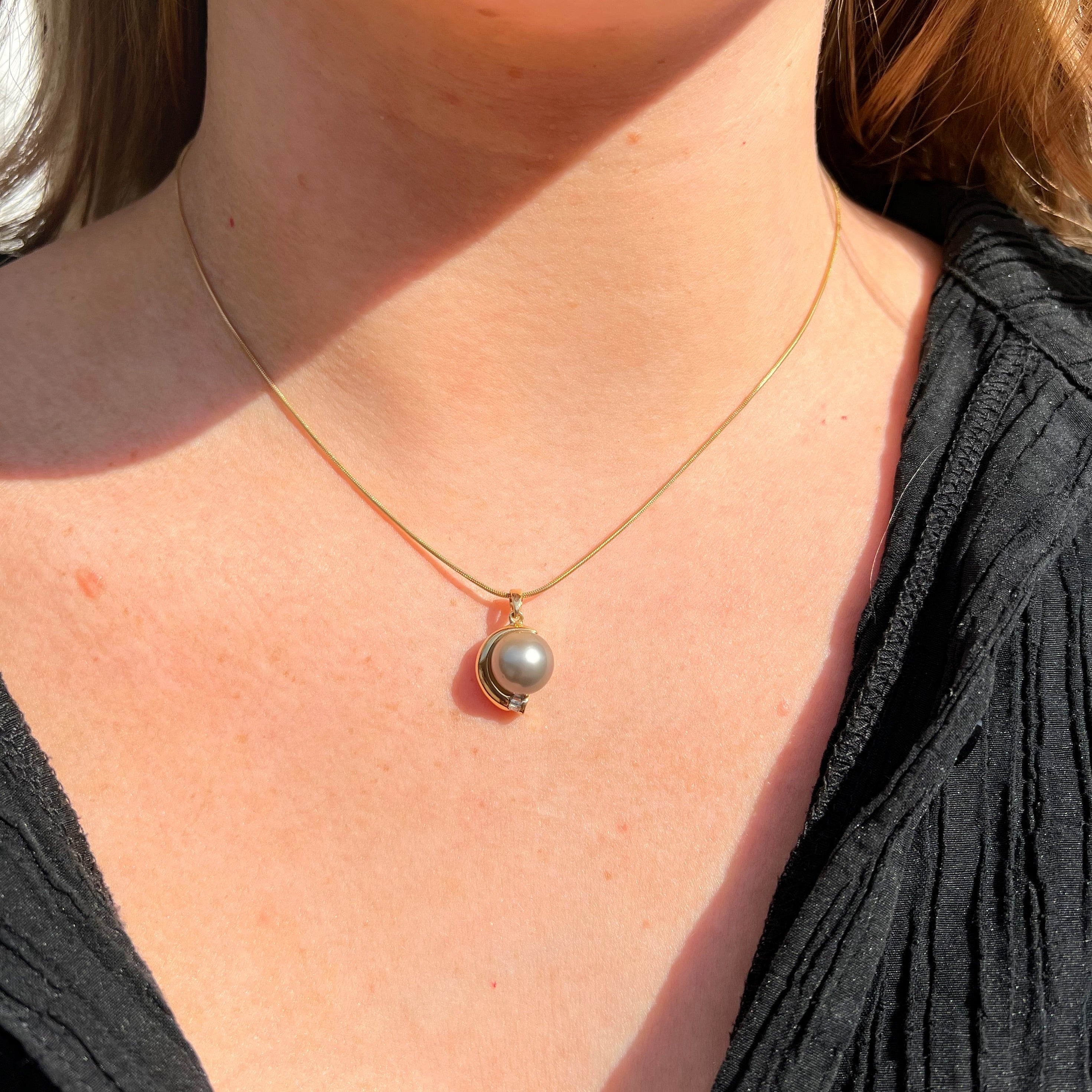 Vintage Silver Pearl and Diamond 14ct Yellow Gold Pendant